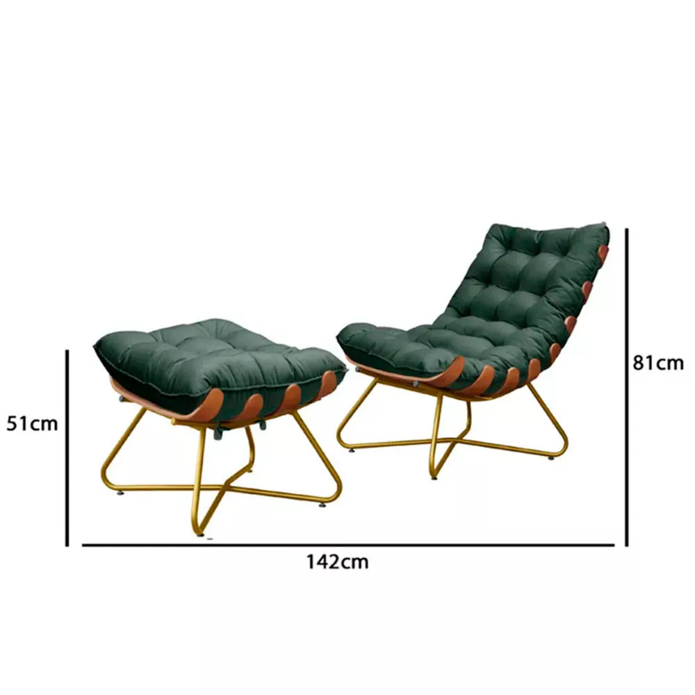 Image 4 of 6 of Poltrona Decorativa Eva Base Dourado Veludo Verde Com Puff M Speciale Home