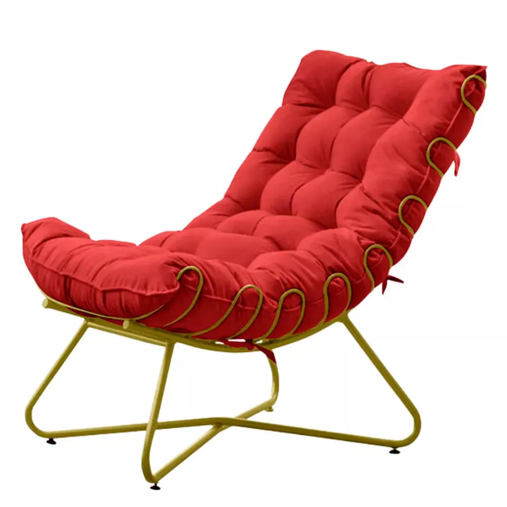 Image 1 of 6 of Poltrona Decorativa Eva Base Dourado Veludo Vermelho Com Puff F Speciale Home