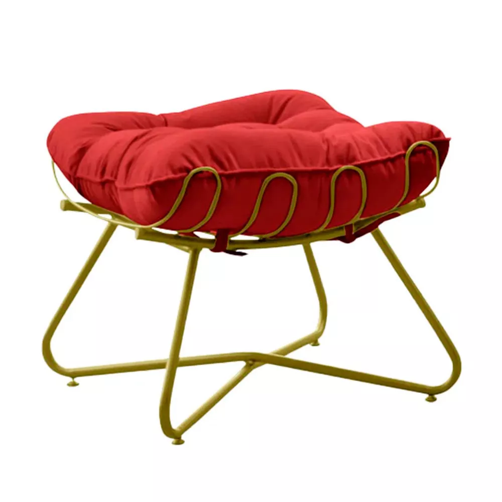 Image 2 of 6 of Poltrona Decorativa Eva Base Dourado Veludo Vermelho Com Puff F Speciale Home