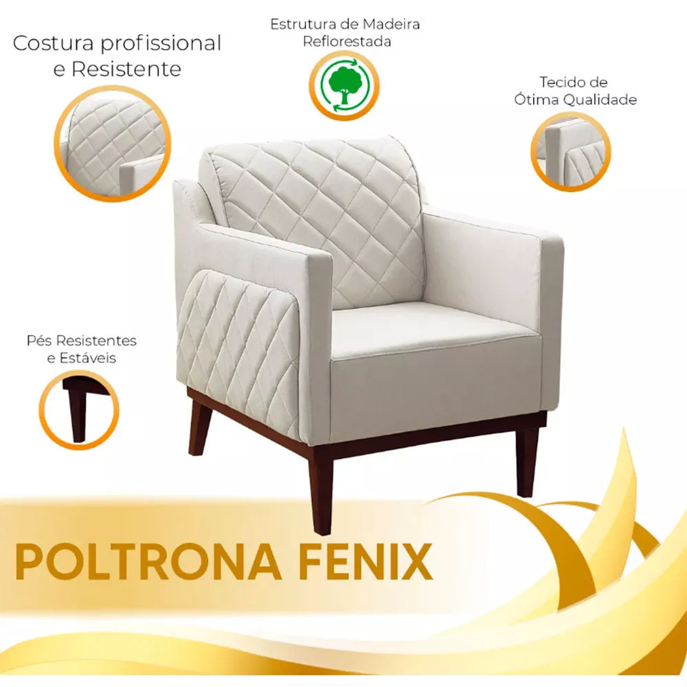 Image 4 of 5 of Poltrona Decorativa Fenix Matelassê Linho Off White Speciale Home