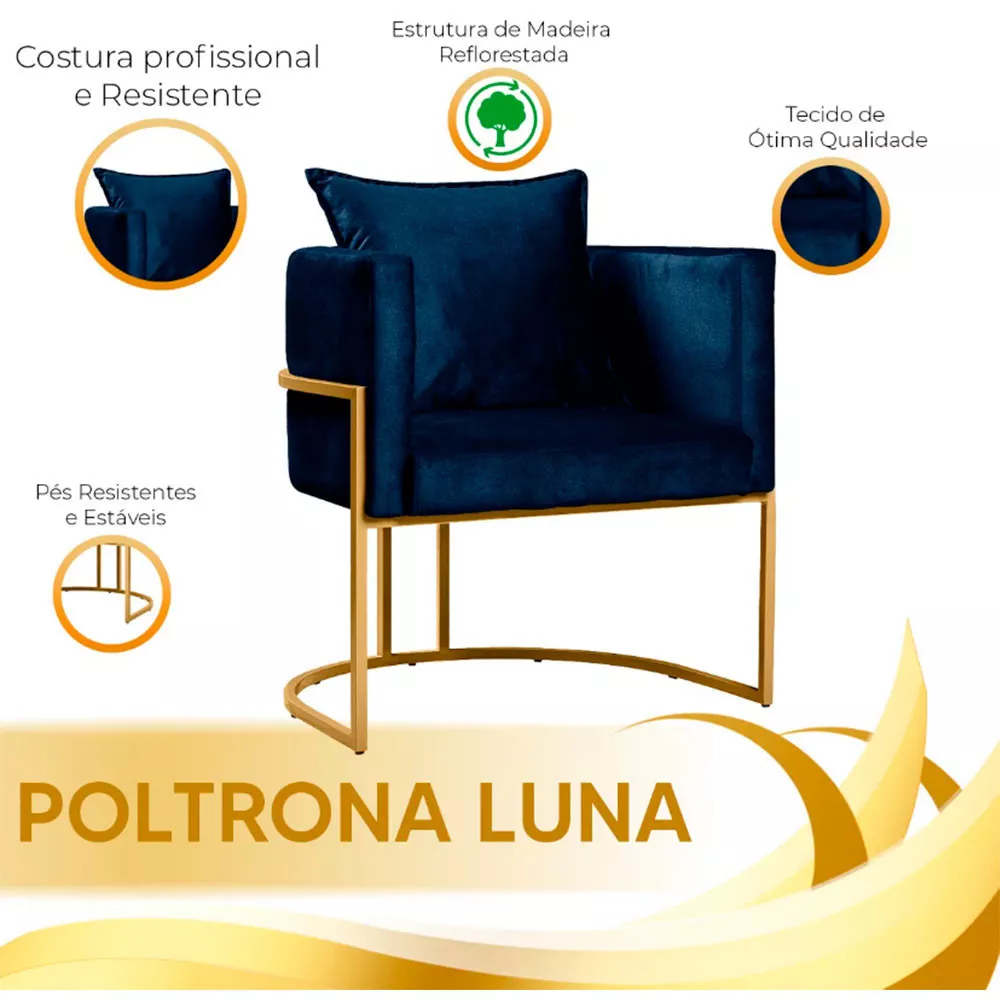 Image 6 of 7 of Poltrona Decorativa Luna Base Metal Dourado Veludo Speciale Home