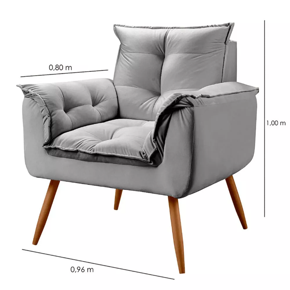 Image 6 of 8 of Poltrona Decorativa Opala Veludo Cinza Chumbo Speciale Home