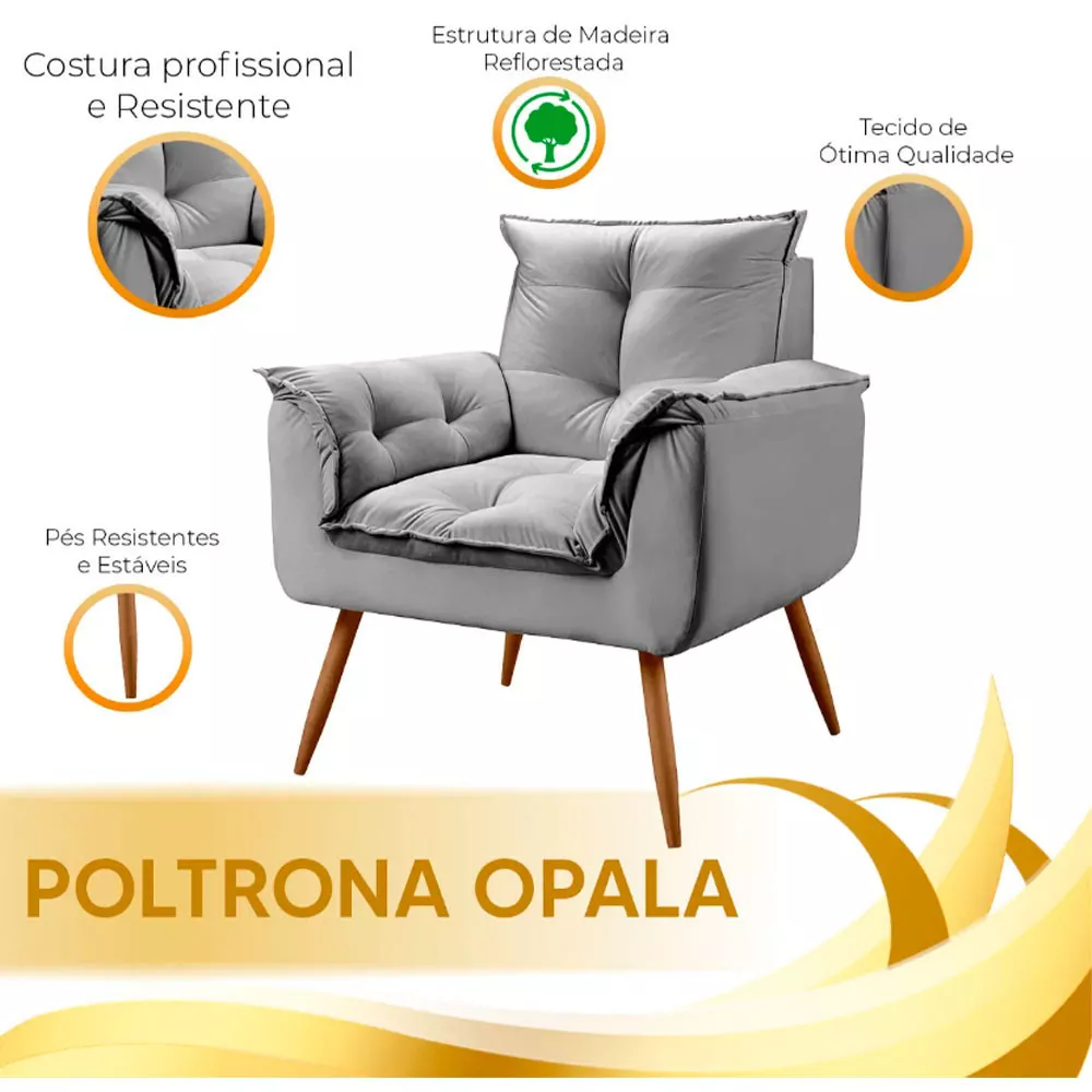 Image 7 of 8 of Poltrona Decorativa Opala Veludo Cinza Chumbo Speciale Home
