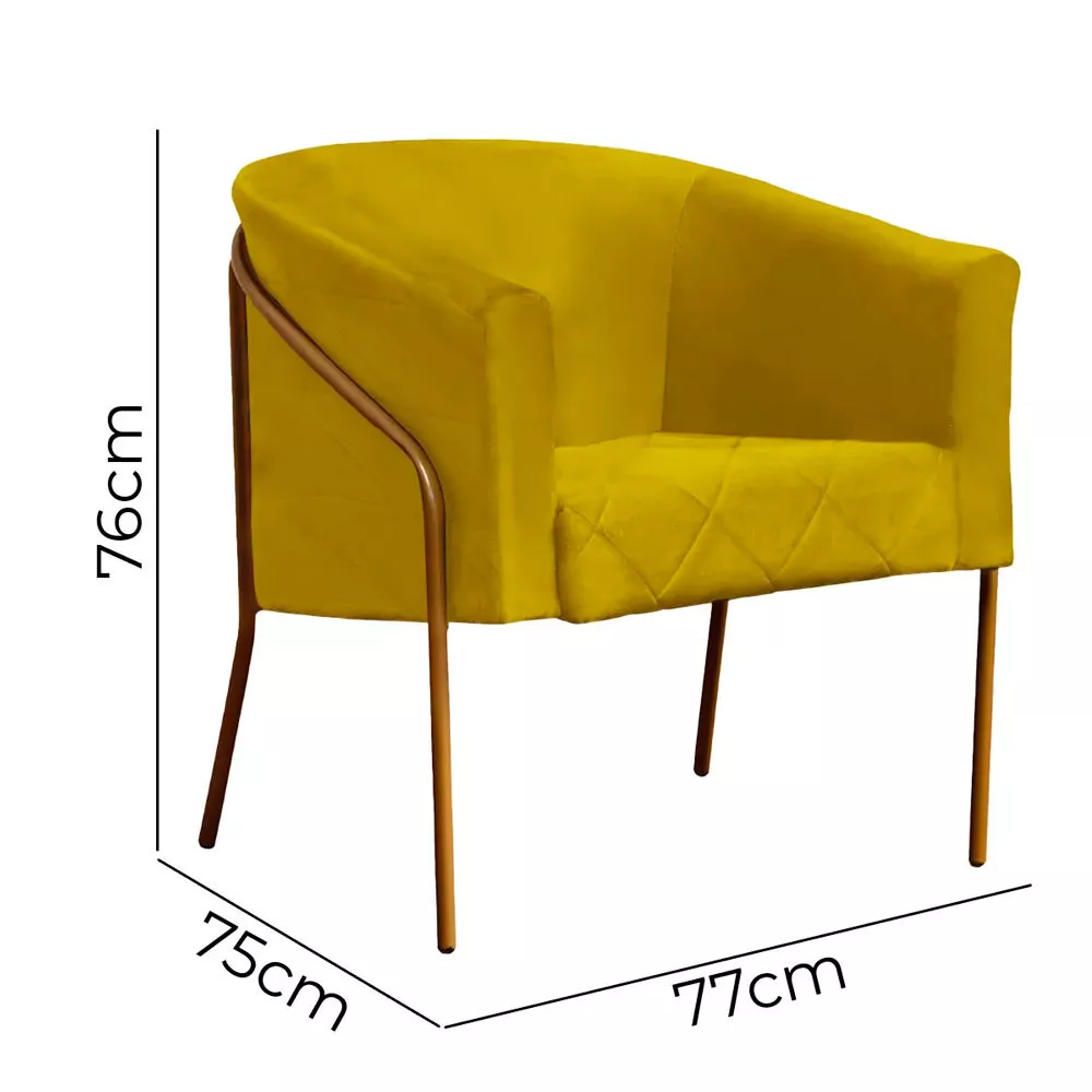 Image 2 of 5 of Poltrona Decorativa Itália para Sala Recepção em Suede Amarelo com Base Dourada Speciale Home