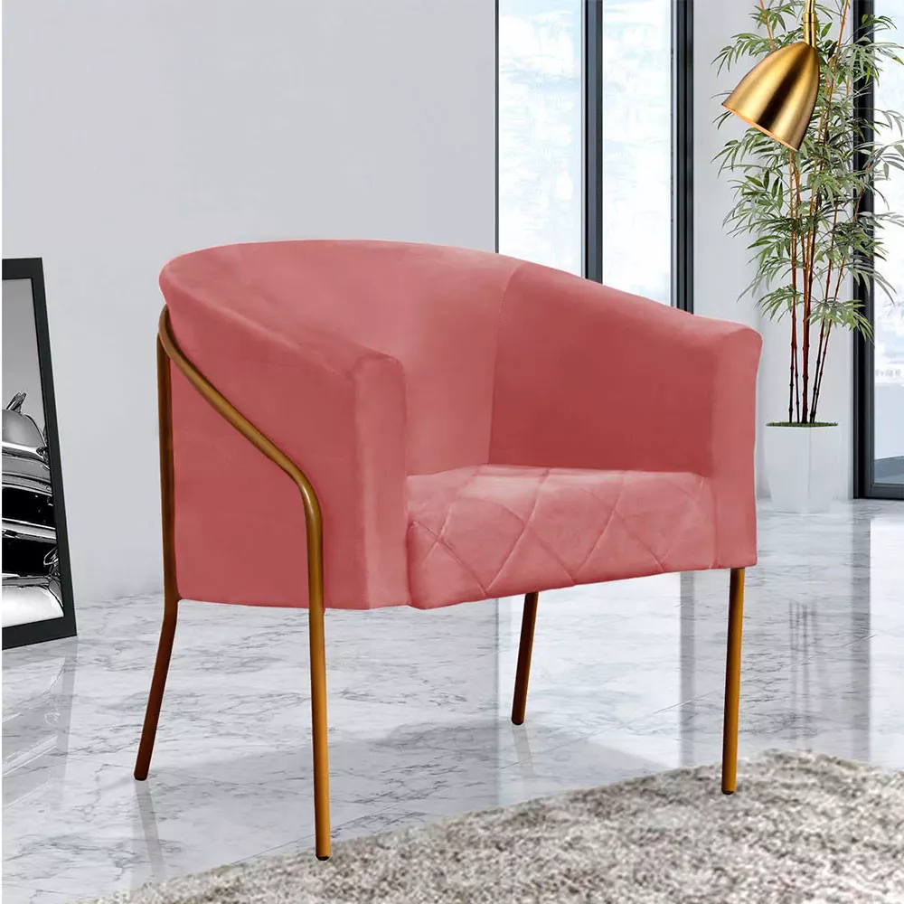 Image 1 of 5 of Poltrona Decorativa Itália para Sala Recepção em Suede Rosê com Base Dourada Speciale Home