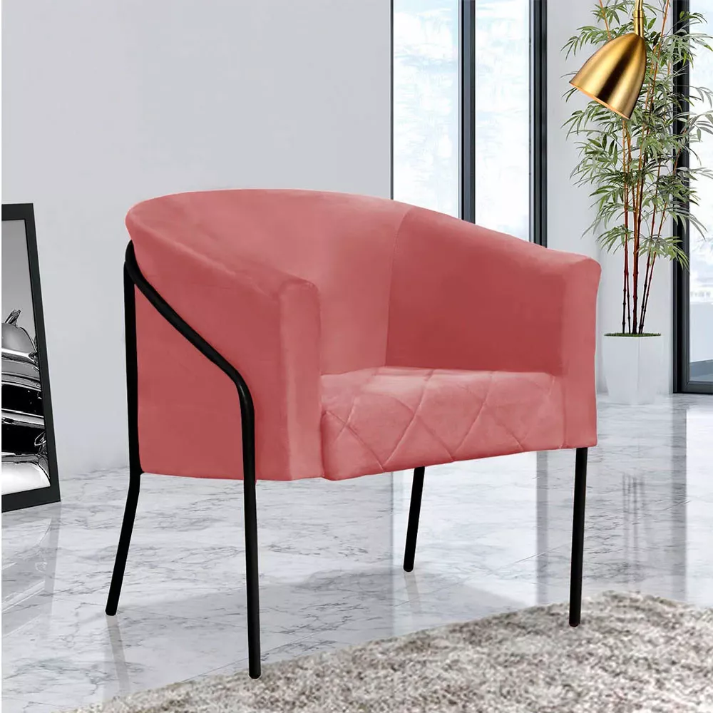 Image 1 of 5 of Poltrona Decorativa Itália para Sala Recepção em Suede Rosê com Base Preta Speciale Home