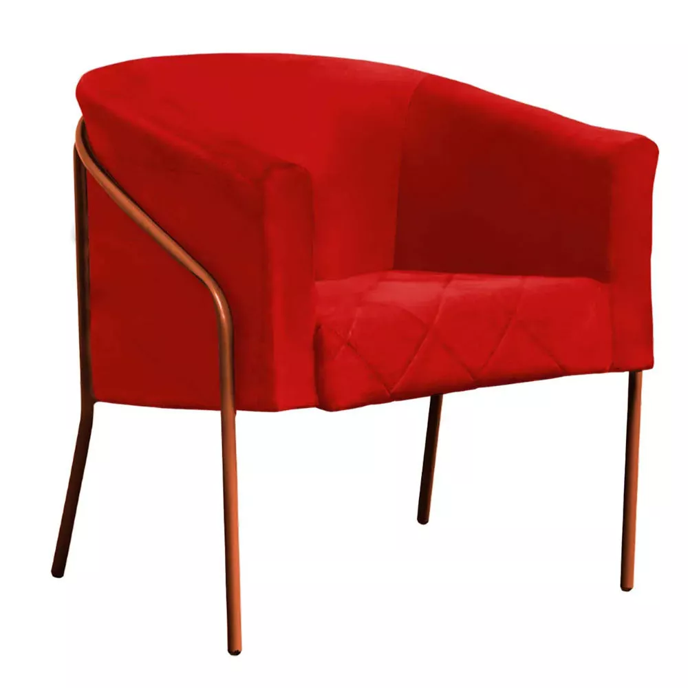 Image 0 of 5 of Poltrona Decorativa Itália em Suede Vermelho com Base Bronze Speciale Home
