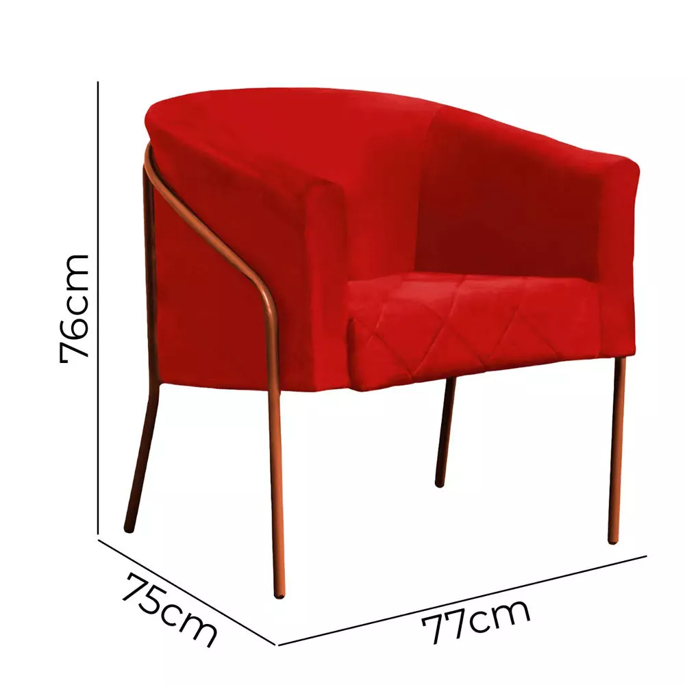 Image 2 of 5 of Poltrona Decorativa Itália em Suede Vermelho com Base Bronze Speciale Home