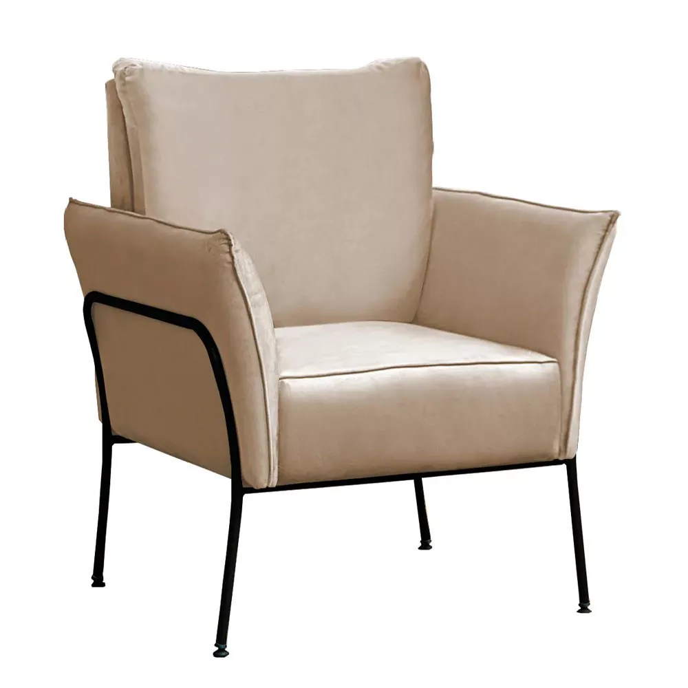 Image 0 of 6 of Poltrona Decorativa Lotus para Sala Recepção em Suede Bege com Base Preta Speciale Home