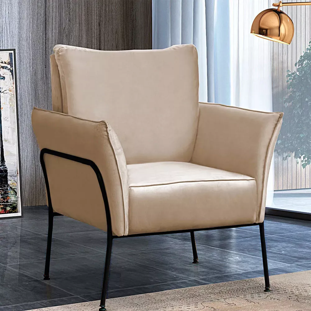 Image 1 of 6 of Poltrona Decorativa Lotus para Sala Recepção em Suede Bege com Base Preta Speciale Home