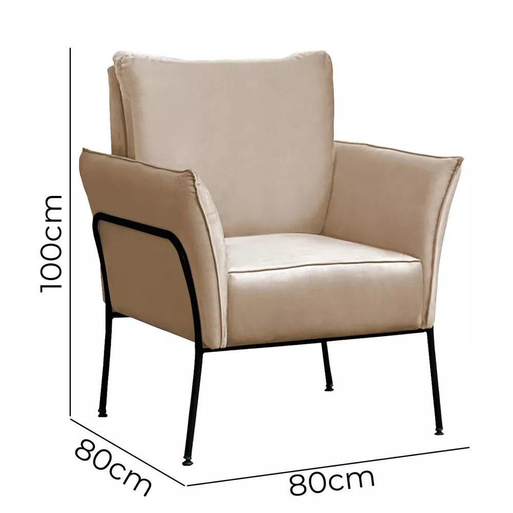 Image 2 of 6 of Poltrona Decorativa Lotus para Sala Recepção em Suede Bege com Base Preta Speciale Home
