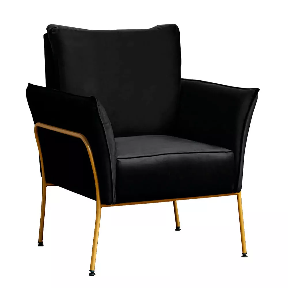 Image 0 of 6 of Poltrona Decorativa Lotus para Sala Recepção em Suede Preto com Base Dourada Speciale Home