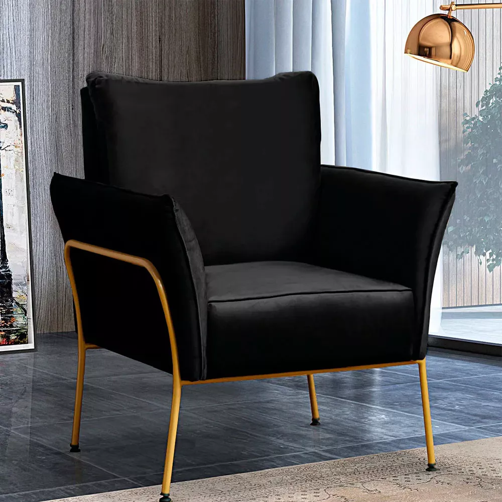 Image 1 of 6 of Poltrona Decorativa Lotus para Sala Recepção em Suede Preto com Base Dourada Speciale Home