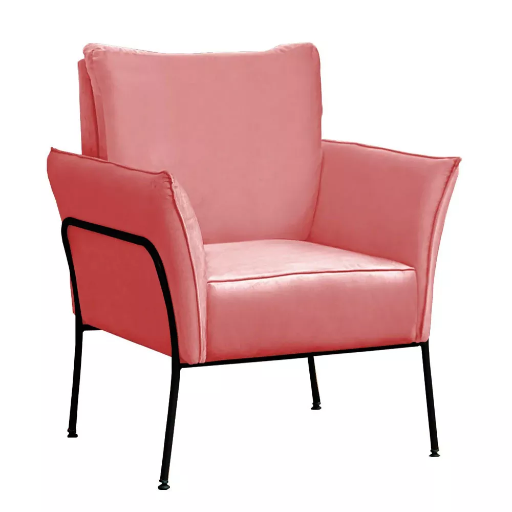 Image 0 of 6 of Poltrona Decorativa Lotus para Sala Recepção em Suede Rosê com Base Preta Speciale Home