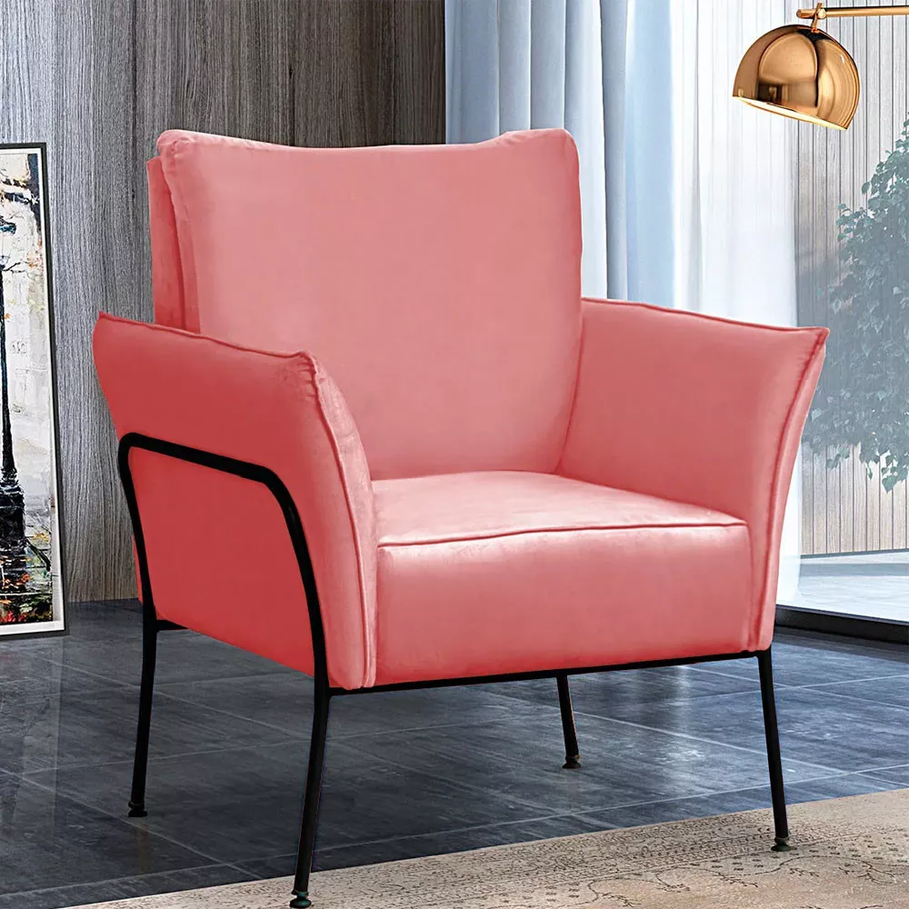 Image 1 of 6 of Poltrona Decorativa Lotus para Sala Recepção em Suede Rosê com Base Preta Speciale Home