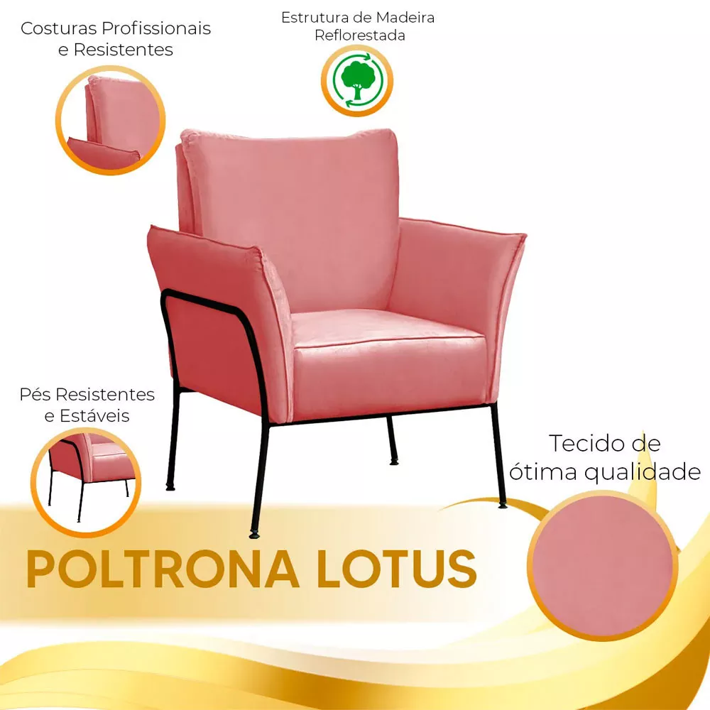 Image 5 of 6 of Poltrona Decorativa Lotus para Sala Recepção em Suede Rosê com Base Preta Speciale Home