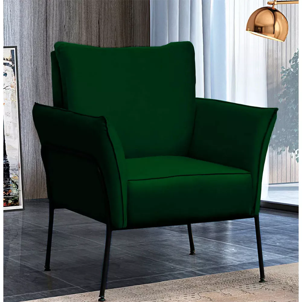 Image 1 of 6 of Poltrona Decorativa para Sala Recepção Lotus Suede Verde com Base Preta Speciale Home
