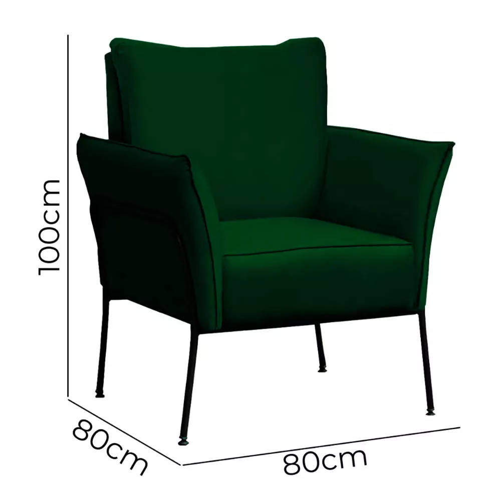 Image 4 of 6 of Poltrona Decorativa para Sala Recepção Lotus Suede Verde com Base Preta Speciale Home