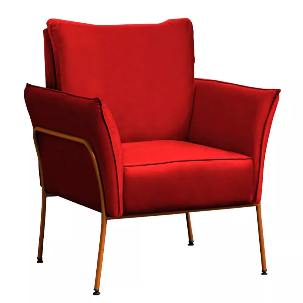 Image 0 of 6 of Poltrona Decorativa para Sala Recepção Lotus Suede Vermelho com Base Bronze Speciale Home