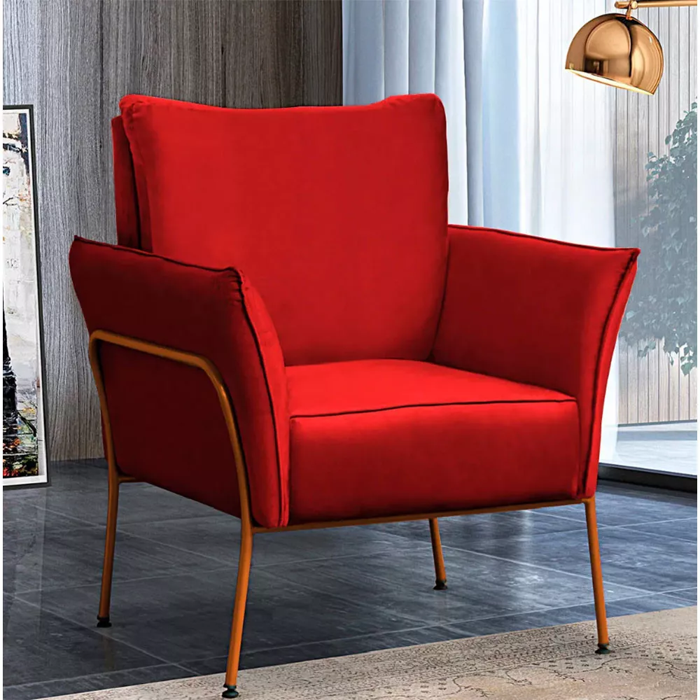 Image 1 of 6 of Poltrona Decorativa para Sala Recepção Lotus Suede Vermelho com Base Bronze Speciale Home