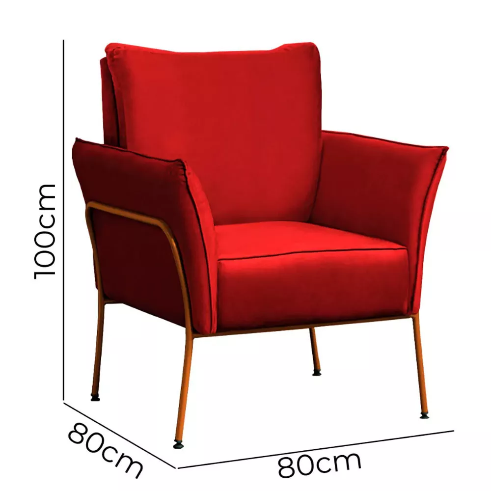 Image 4 of 6 of Poltrona Decorativa para Sala Recepção Lotus Suede Vermelho com Base Bronze Speciale Home