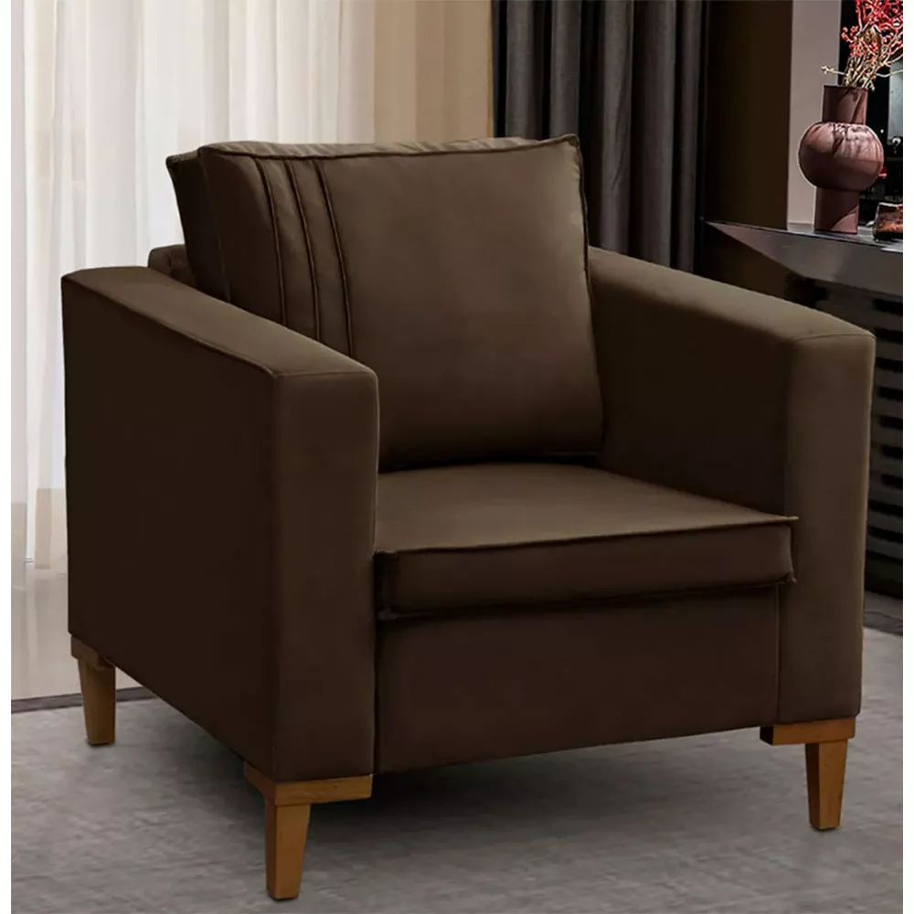 Image 1 of 6 of Poltrona Decorativa Riviera Veludo Marrom Castor Speciale Home