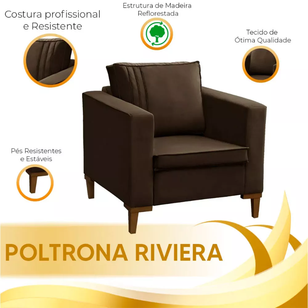 Image 5 of 6 of Poltrona Decorativa Riviera Veludo Marrom Castor Speciale Home