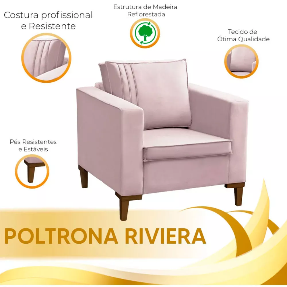 Image 5 of 6 of Poltrona Decorativa Riviera Veludo Rose Speciale Home