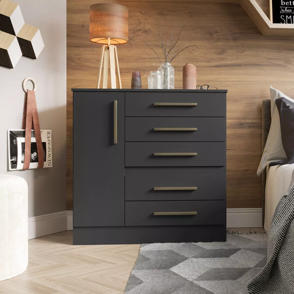 Image 1 of 4 of Comoda Advantage 1 Porta 5 Gavetas Preto Fosco Batrol
