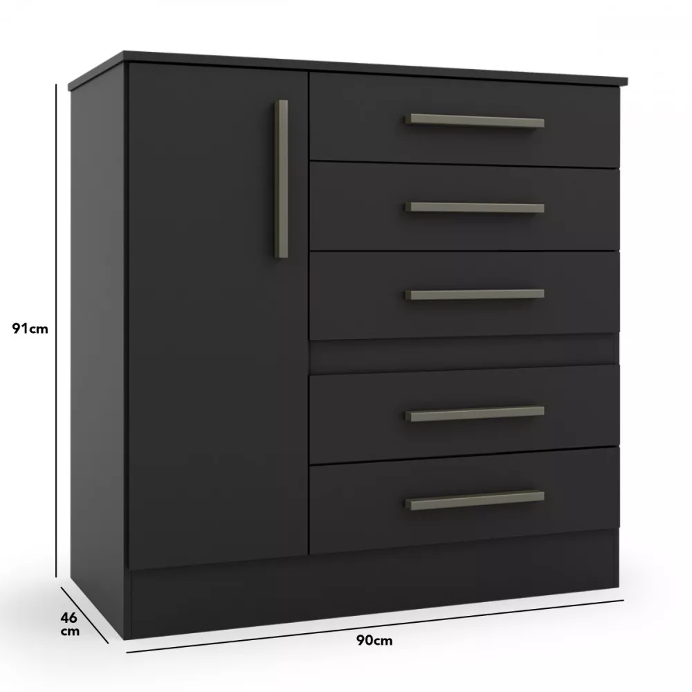 Image 3 of 4 of Comoda Advantage 1 Porta 5 Gavetas Preto Fosco Batrol