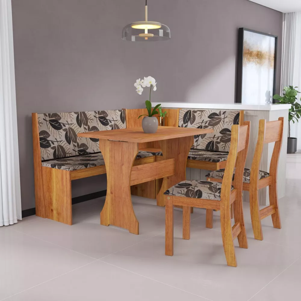 Image 1 of 6 of Mesa Canto Alemão Fit Golden Estofado Mel Tecido Cacau Viero