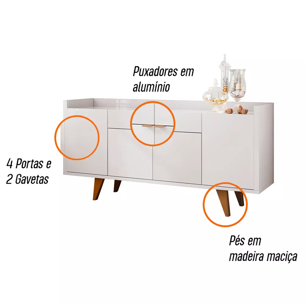 Image 4 of 7 of Buffet HB Móveis Melodia 4 Portas 2 Gavetas
