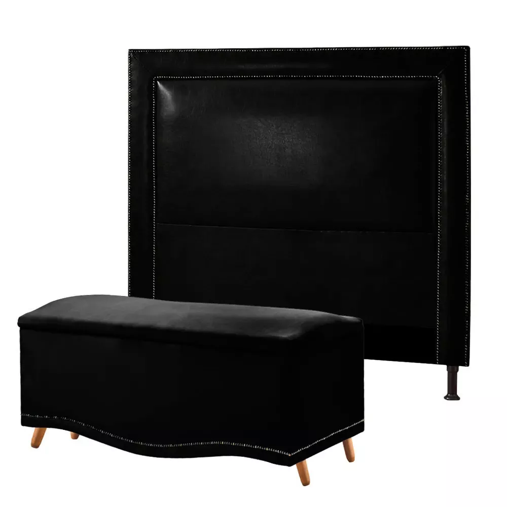 Image 0 of 12 of Conjunto Cabeceira New York + Calçadeira Holanda 195cm Material Sintético Star Confort
