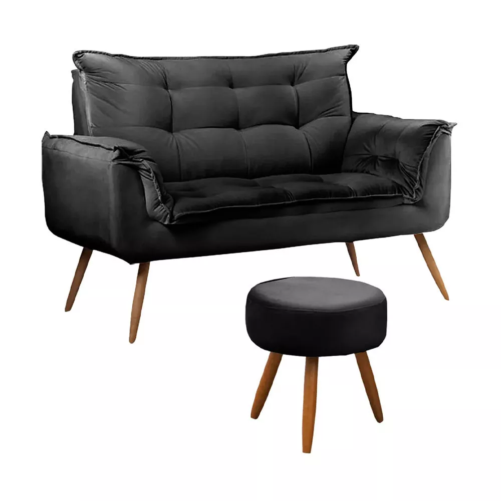 Image 0 of 10 of Conjunto Namoradeira e Puff Opala Veludo Speciale Home