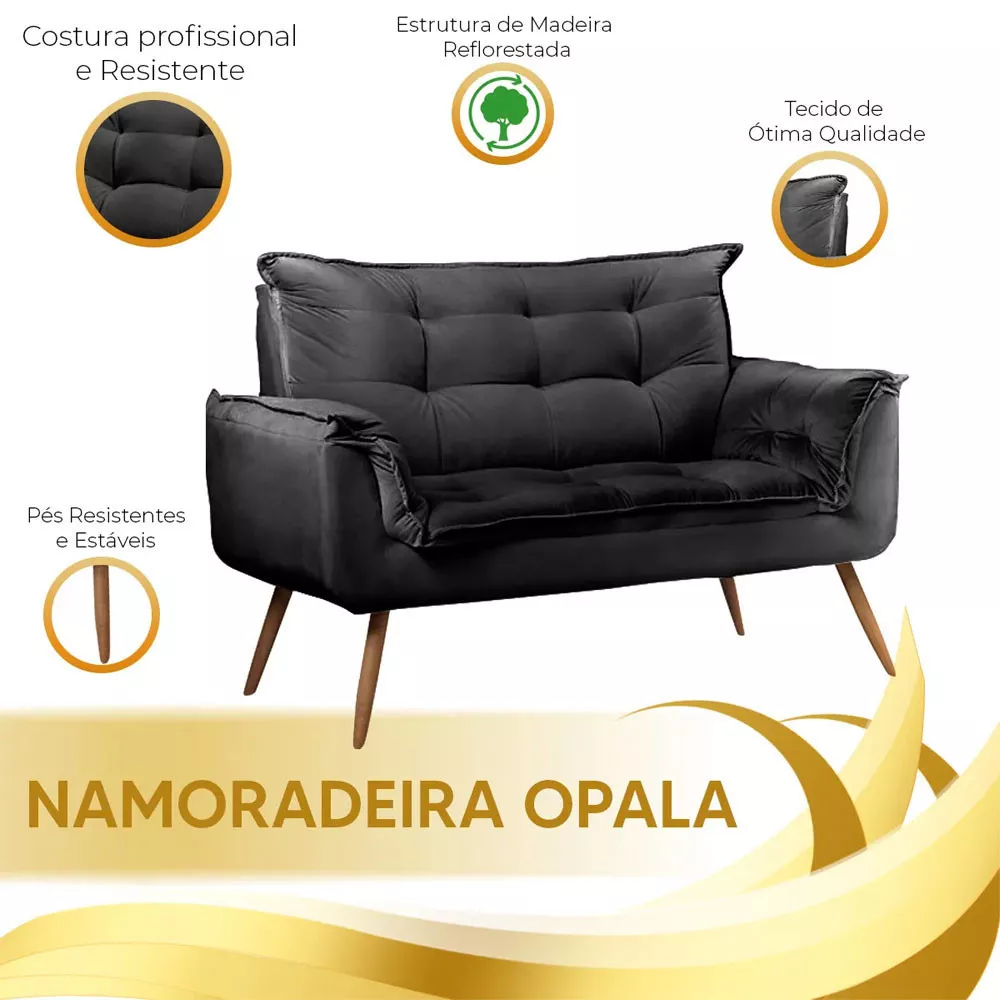 Image 6 of 10 of Conjunto Namoradeira e Puff Opala Veludo Speciale Home