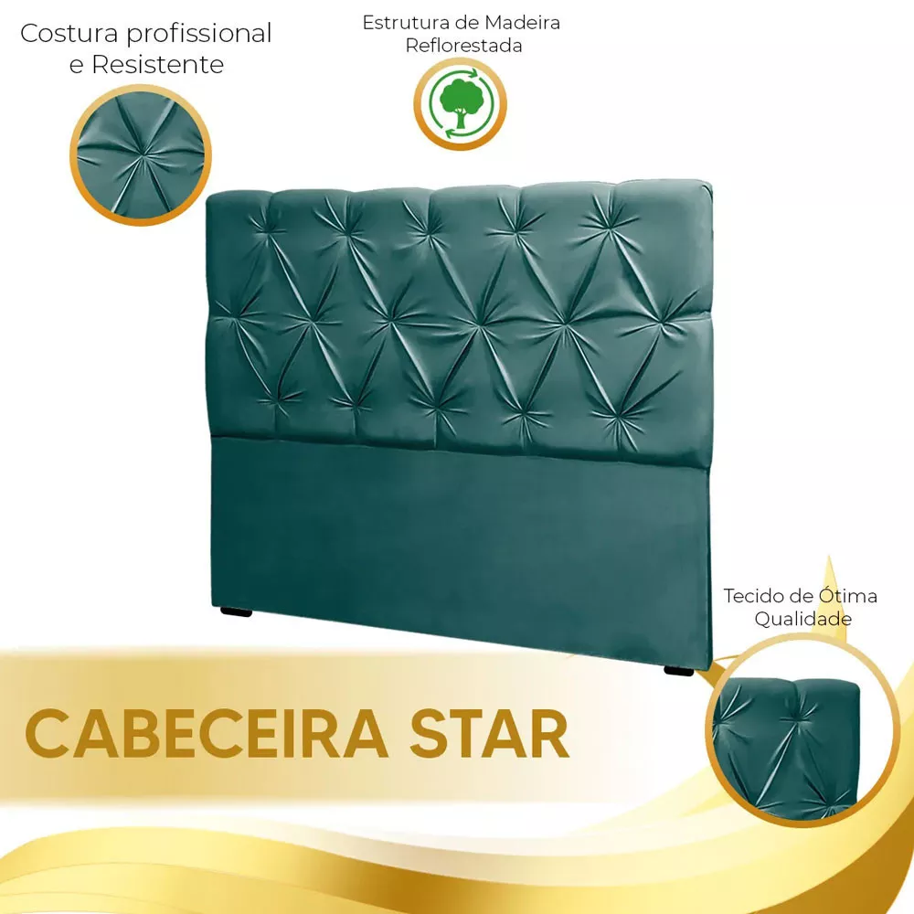 Image 5 of 6 of Cabeceira Estofada Star em Madeira de Eucalipto Veludo 90cm Speciale Home