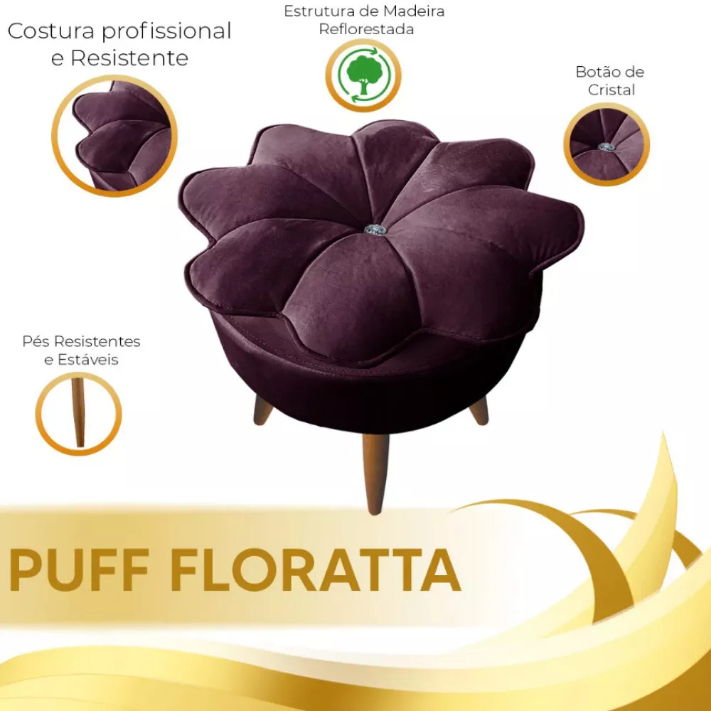 Image 6 of 7 of Puff Decorativo Floratta Veludo com Design Flor Speciale Home