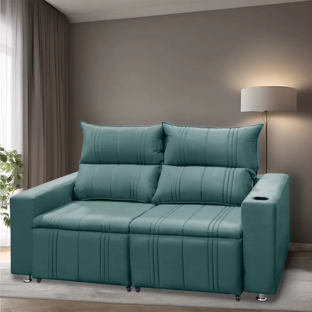 Image 1 of 5 of Sofá Retrátil e Reclinável Madri 2L. 1.60M com Molas Veludo Speciale Home