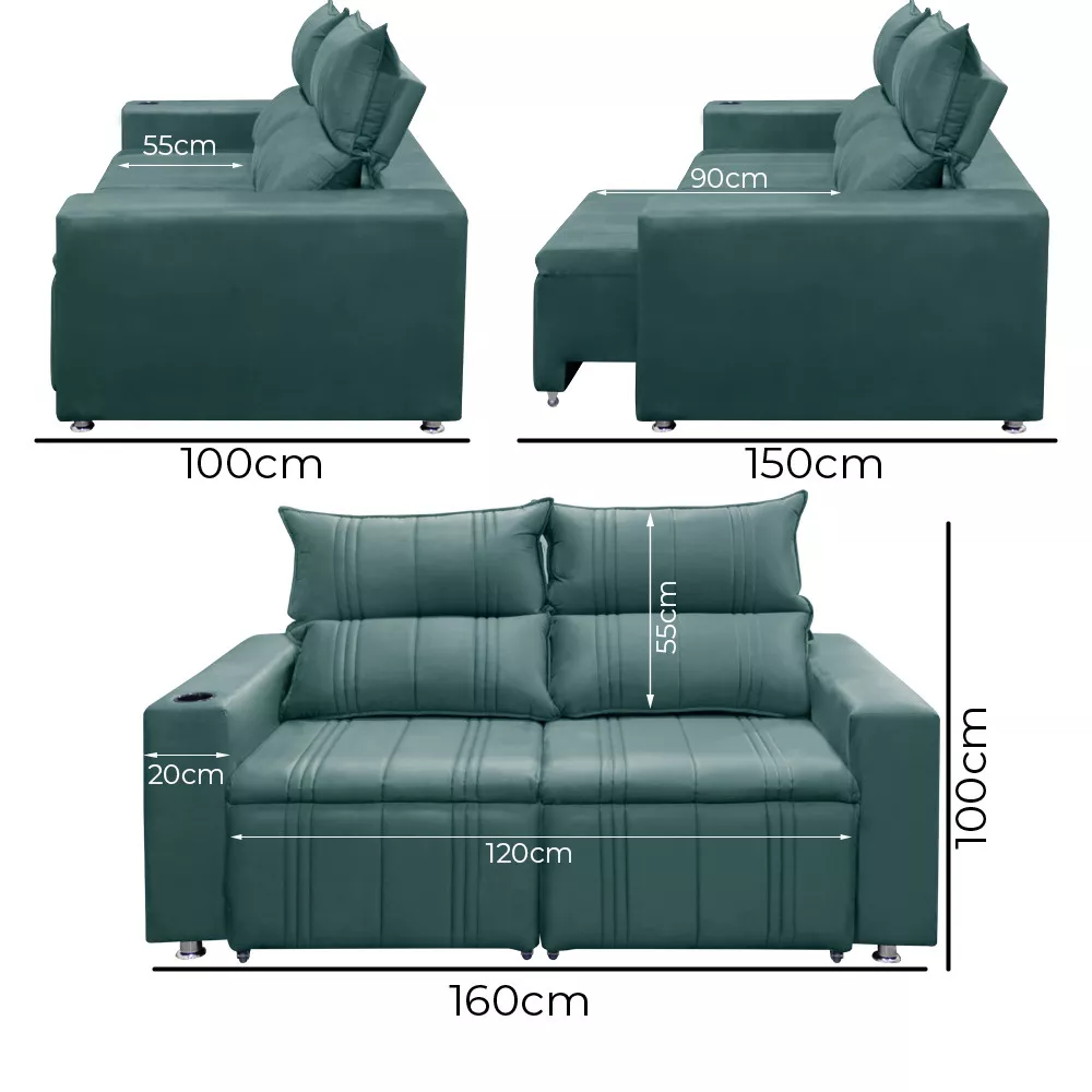 Image 2 of 5 of Sofá Retrátil e Reclinável Madri 2L. 1.60M com Molas Veludo Speciale Home