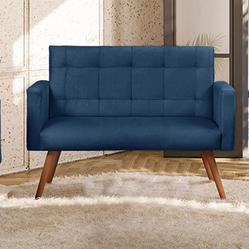 Image 1 of 5 of Sofá Namoradeira 2 Lugares Sabrina Veludo Azul Speciale Home