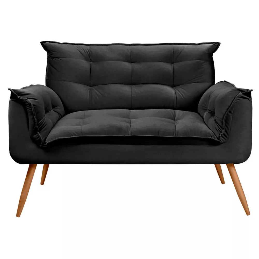 Image 0 of 6 of Sofá Namoradeira 2 Lugares Opala Veludo Preto Speciale Home