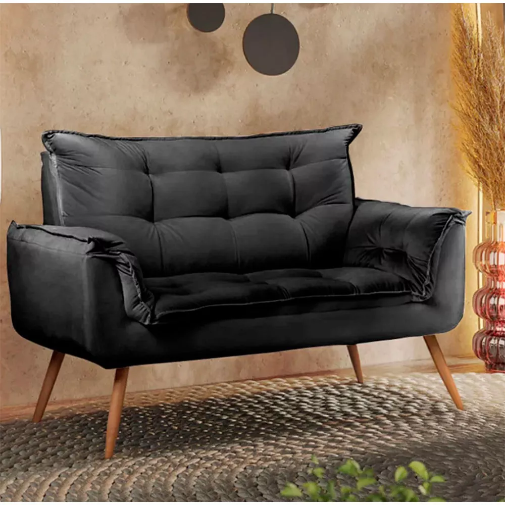 Image 1 of 6 of Sofá Namoradeira 2 Lugares Opala Veludo Preto Speciale Home