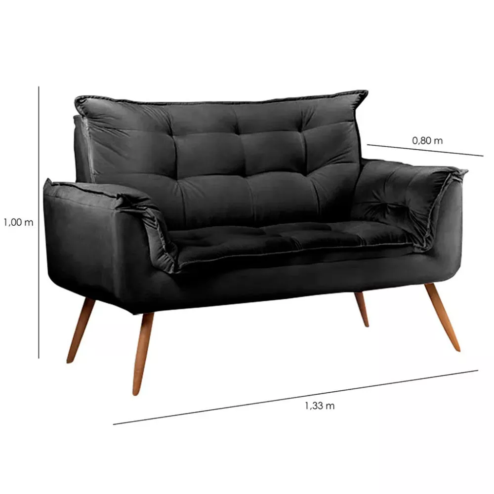 Image 4 of 6 of Sofá Namoradeira 2 Lugares Opala Veludo Preto Speciale Home
