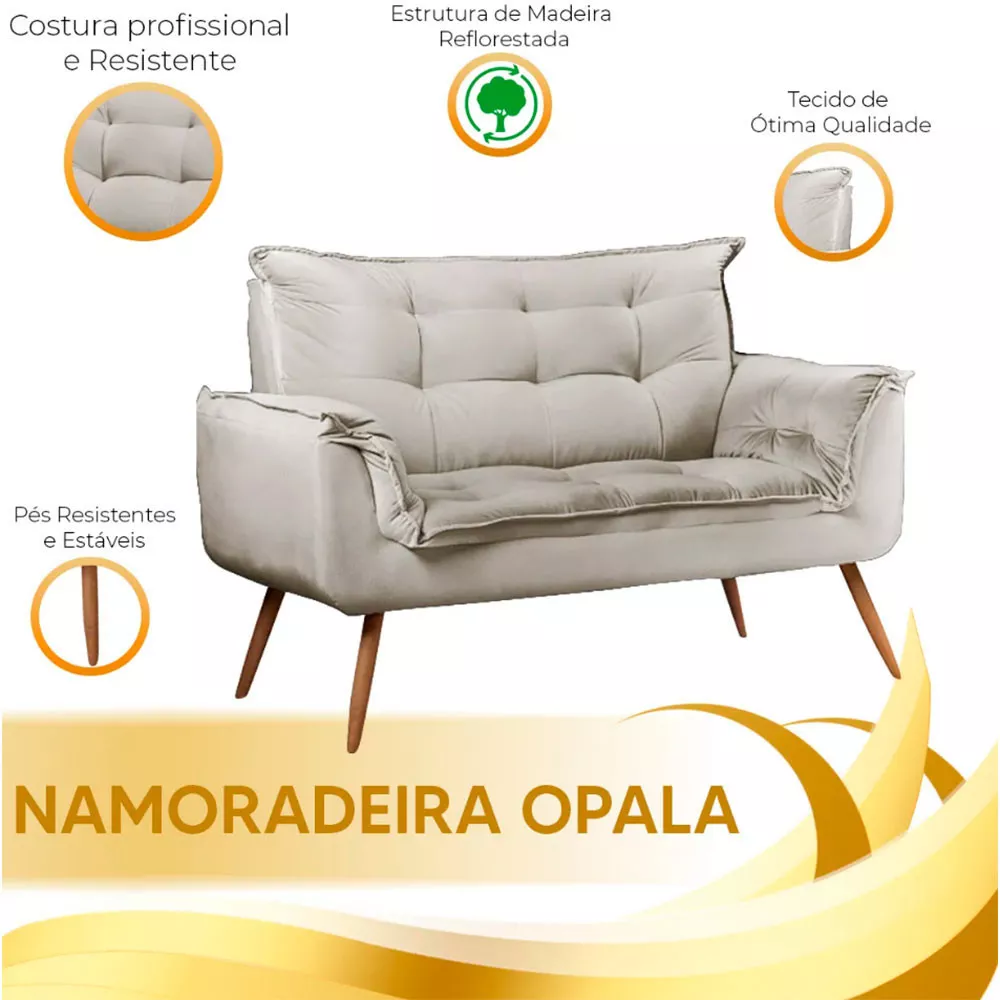 Image 5 of 6 of Sofá Namoradeira 2 Lugares Opala Veludo Bege Marfim Speciale Home