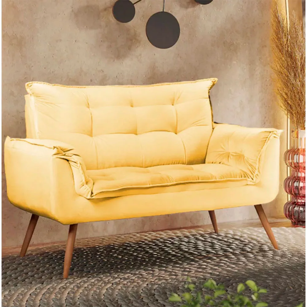 Image 1 of 6 of Sofá Namoradeira 2 Lugares Opala Veludo Amarelo Speciale Home