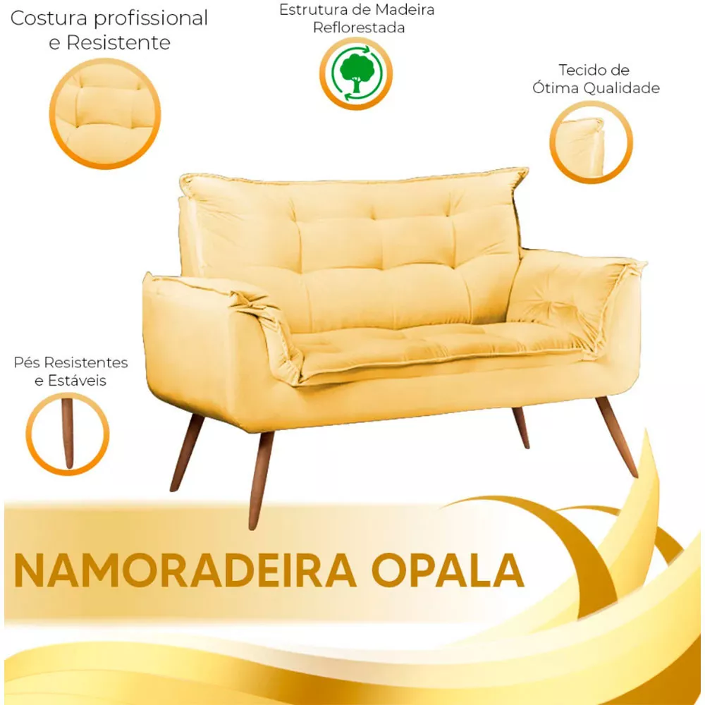 Image 5 of 6 of Sofá Namoradeira 2 Lugares Opala Veludo Amarelo Speciale Home