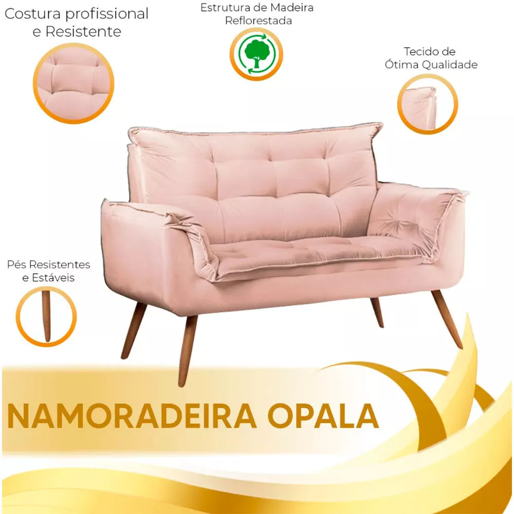 Image 3 of 4 of Sofá Namoradeira 2 Lugares Opala Veludo Speciale Home