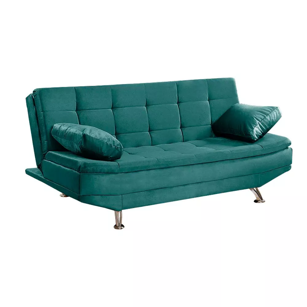 Image 0 of 7 of Sofá Cama Valencia 3 Lugares Reclinável Veludo Turquesa Speciale Home