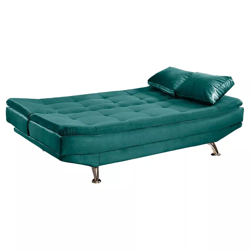 Image 2 of 7 of Sofá Cama Valencia 3 Lugares Reclinável Veludo Turquesa Speciale Home