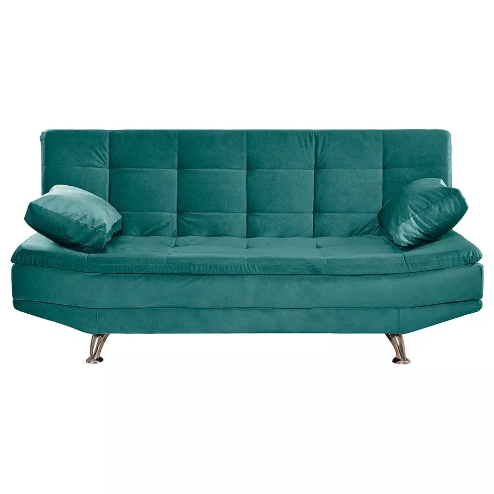 Image 3 of 7 of Sofá Cama Valencia 3 Lugares Reclinável Veludo Turquesa Speciale Home